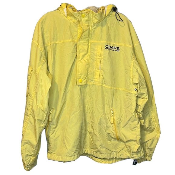 chaps ralph lauren windbreaker jacket large mens yellow netted hooded outdoors - Picture 1 of 7